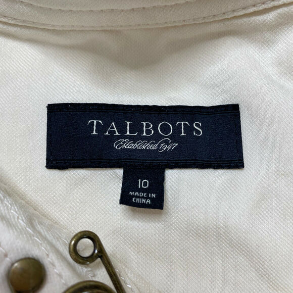 TALBOTS Ivory White Twill Utility Jacket Size 10 Womens Button Cotton Nylon - Picture 6 of 10